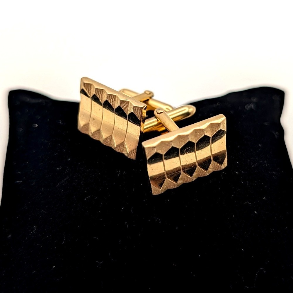 60s Swank Vintage Cufflinks Gold Tone Textured Geometric Rectangular Toggle Back